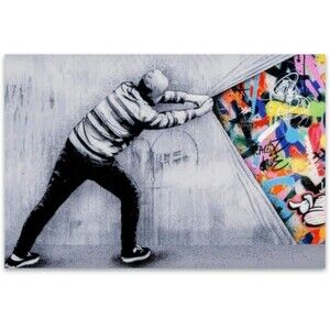Behind The Curtain by Banksy Art Canvas Size 12x18in NWT